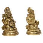 ARTVARKO Brass Laxmi Ganesha Idol Lakshmi Ganesh Murti Statue Pooja Gift and Home Décor 3.25 Inch Gold.