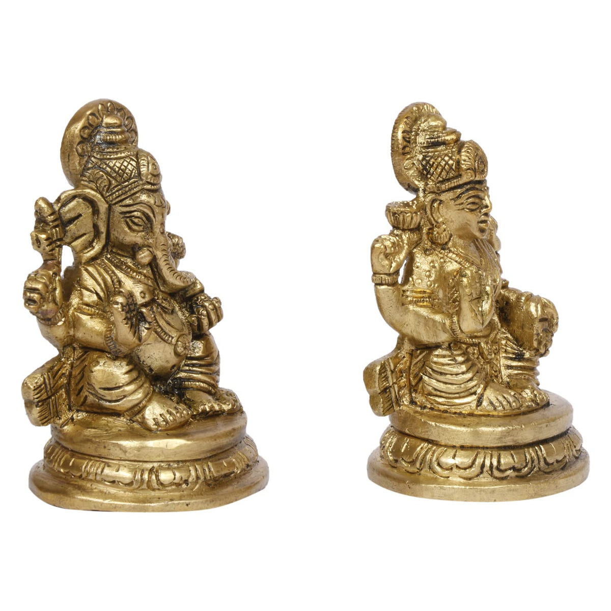 ARTVARKO Brass Laxmi Ganesha Idol Lakshmi Ganesh Murti Statue Pooja Gift and Home Décor 3.25 Inch Gold.