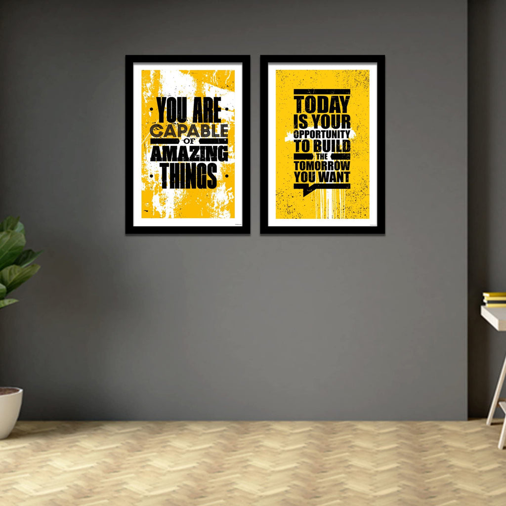 VIBECRAFTS Big Size Motivational Quote Wall Framed Painting Set of 2 For Office Digital Reprint Posters with Synthetic Wooden Frame Home, Decorative Gift Item (25 x 18 inch) (PFVC2Pcs2_905)