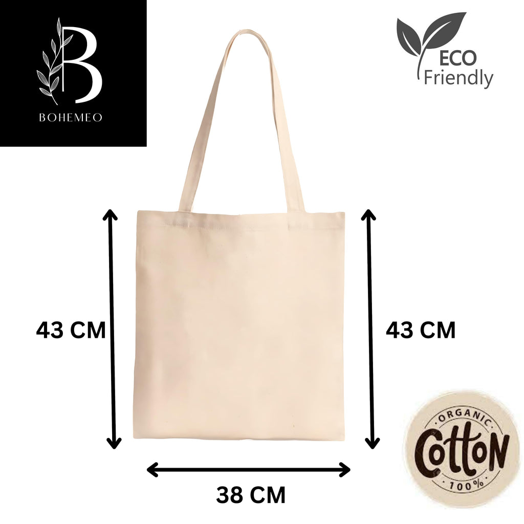 BOHEMEO Reusable Natural Cotton Plain Tote Shopping Bag, Multi-purpose Canvas Bags, Suitable for DIY Project, Grocery Bags, Book Bags,Economic and Environmental Tote Bags,Pack Of 2, Cream