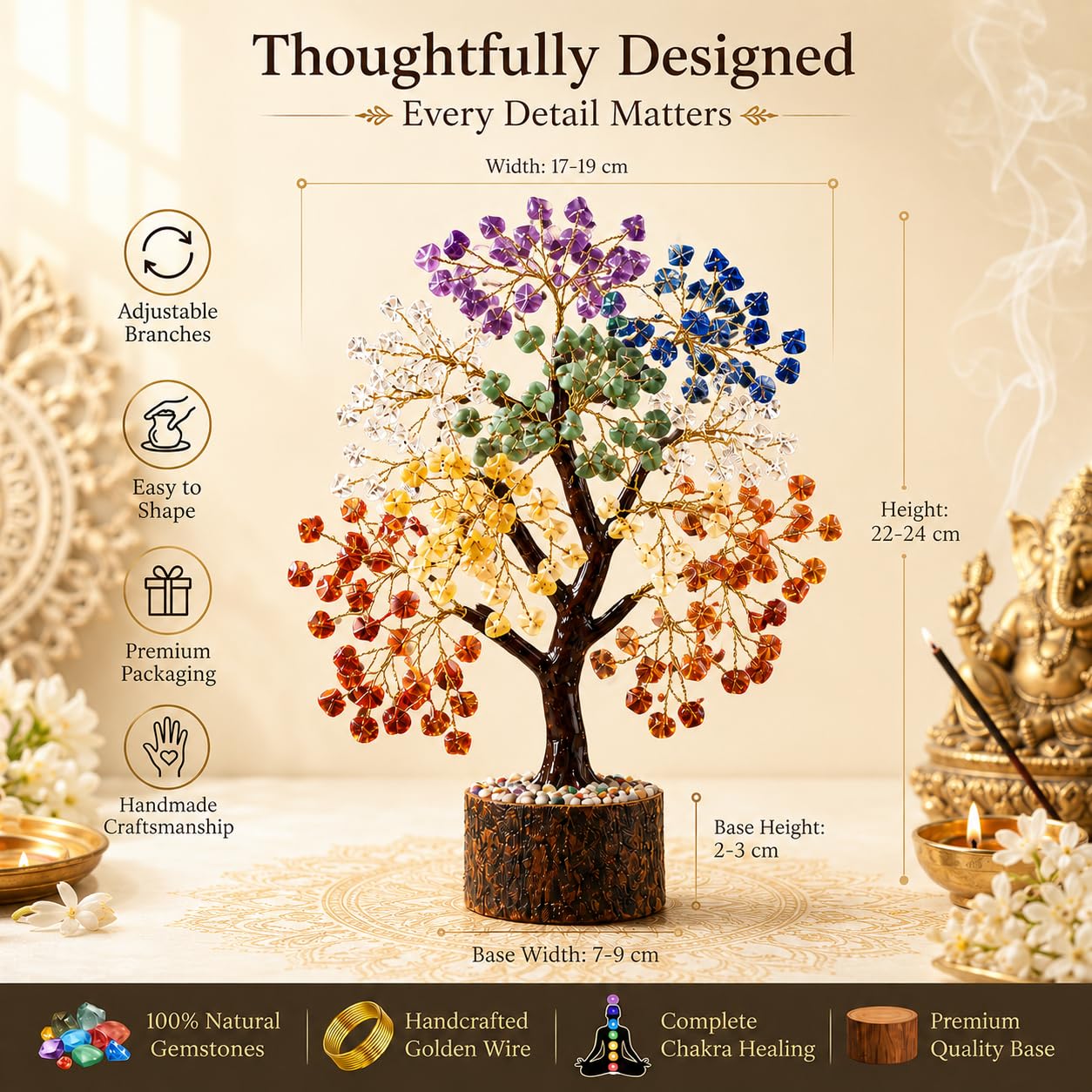 ohonesty 7 Chakra Crystal Tree Antique Showpiece - Positive Energy, Good Luck Gift, Vastu Decor, Spiritual Gift for Women, Living Room TV & Office, Housewarming Gifts, 350 Beads, Multicolor