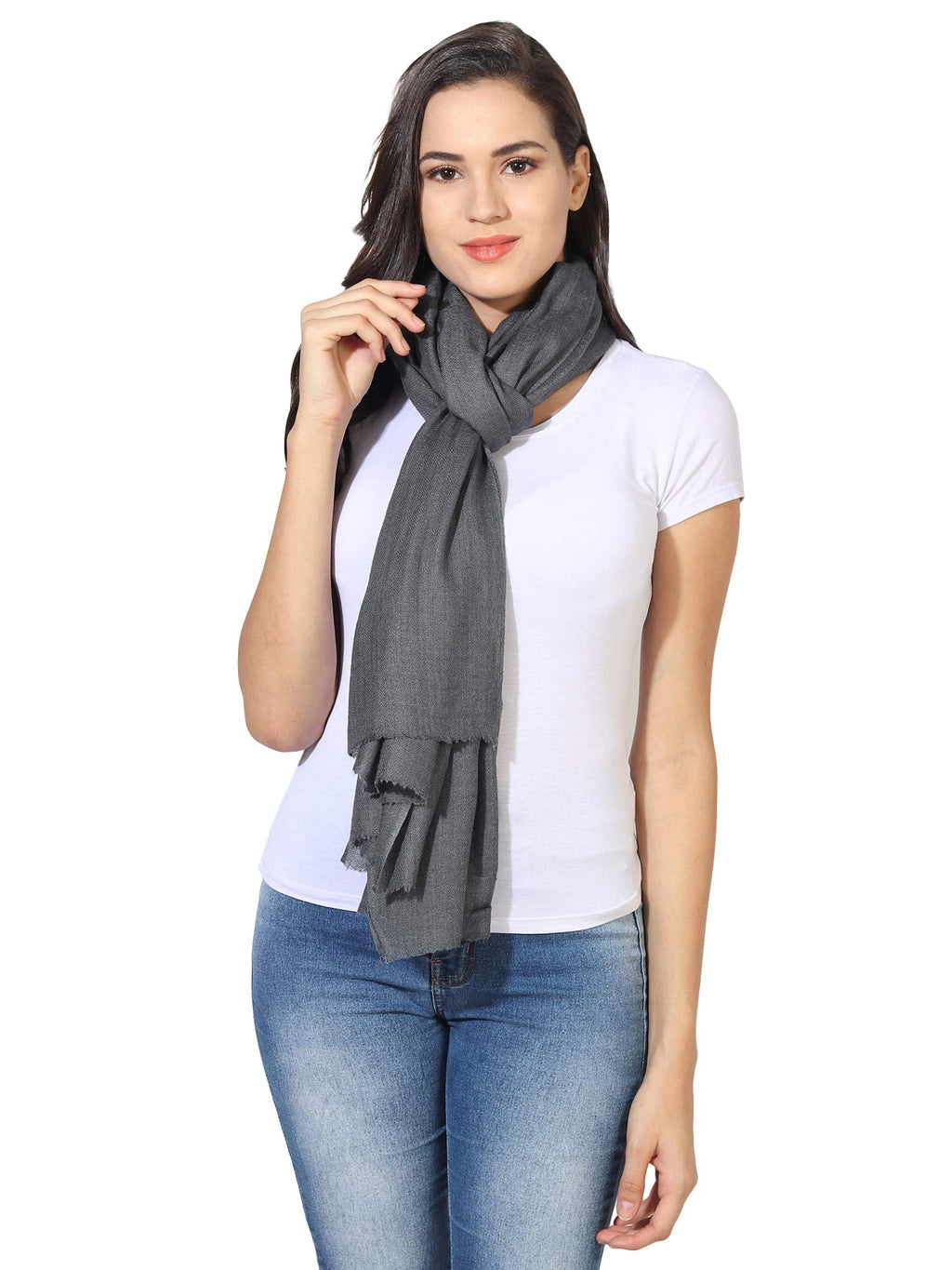 MUFFLY Fine Blended Ultra Soft & Warm Wool Silk Unisex Pashmina Shawl, Stole & Wrap with Hanger (Darkest Grey)