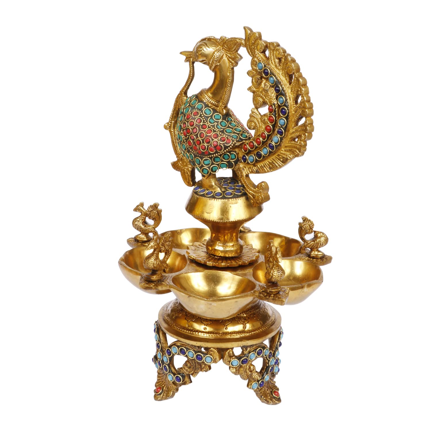 Artvarko Peacock Diya Table Oil Lamp Brass with Inlay Traditional Handmade Lamp for Temples Puja Festival Gifts & Home Décor Height: 12 Inch