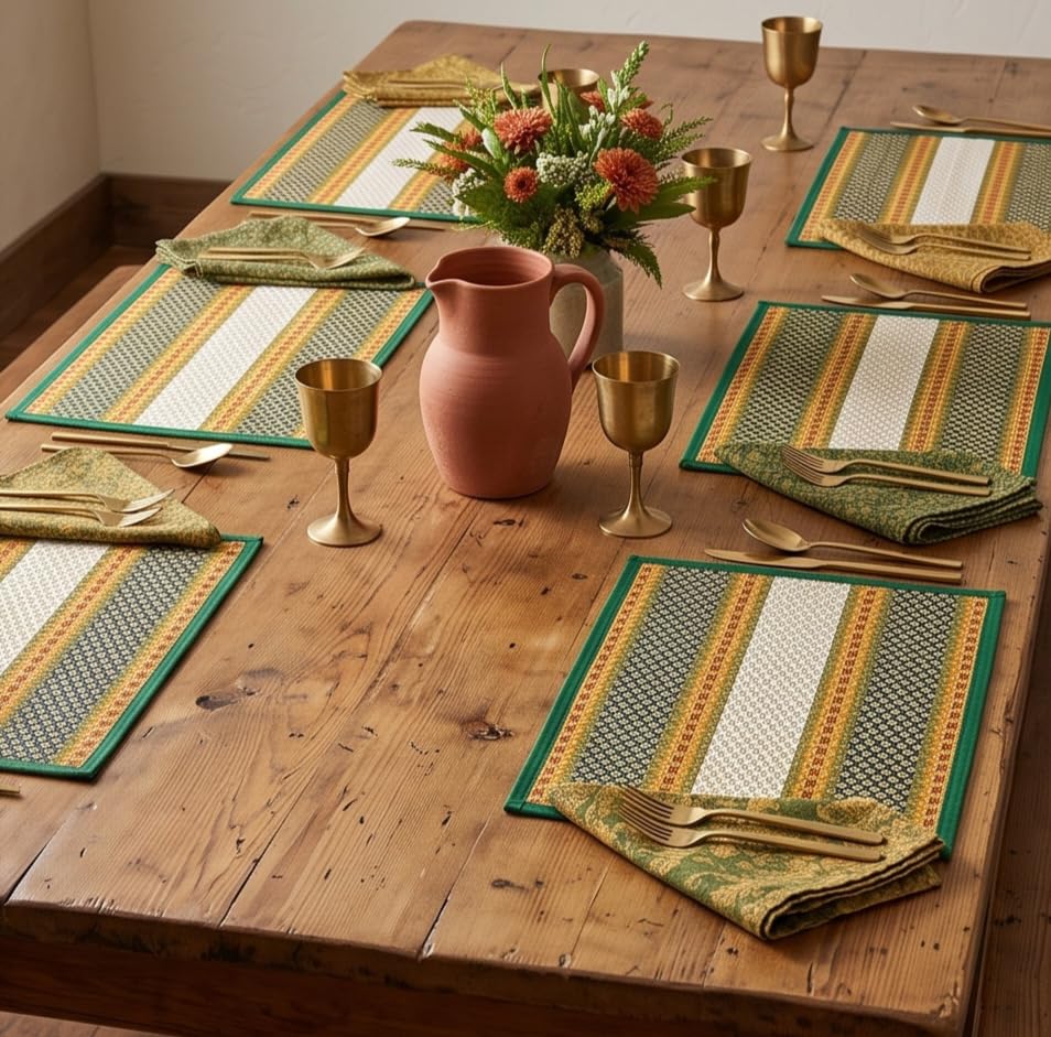 KalaTree Table Mats Set of 6 Handmade Reversible Heat Resistant | River Grass Dining Placemats Zero Plastic | Natural Madurkathi Eco Friendly | Rustic Boho Dcor | Nature Green Six Mats Kafalo