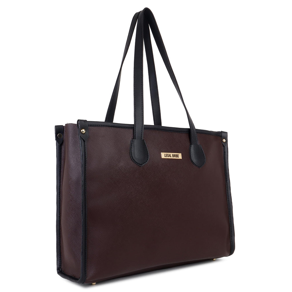 LEGAL BRIBE Women's Textured Tote Bag (Brown)