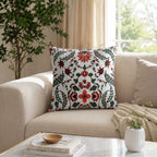 AMAZE ATTIRES Velvet Cushion Cover 24x24 Inch – Set of 6 Decorative Throw Pillow Covers for Sofa, Couch or Bed – Designer Printed Square Cushion Covers – Home Decor (White Red Floral)