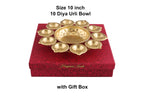 R Ayurveda Copper Diya Shape Flower Decorative Urli Handcrafted Bowl for Floating Flowers and Tea Light Candles Home,Office and Table Decor| Diwali Decoration Items for Home with Gift Box (10 Inches)