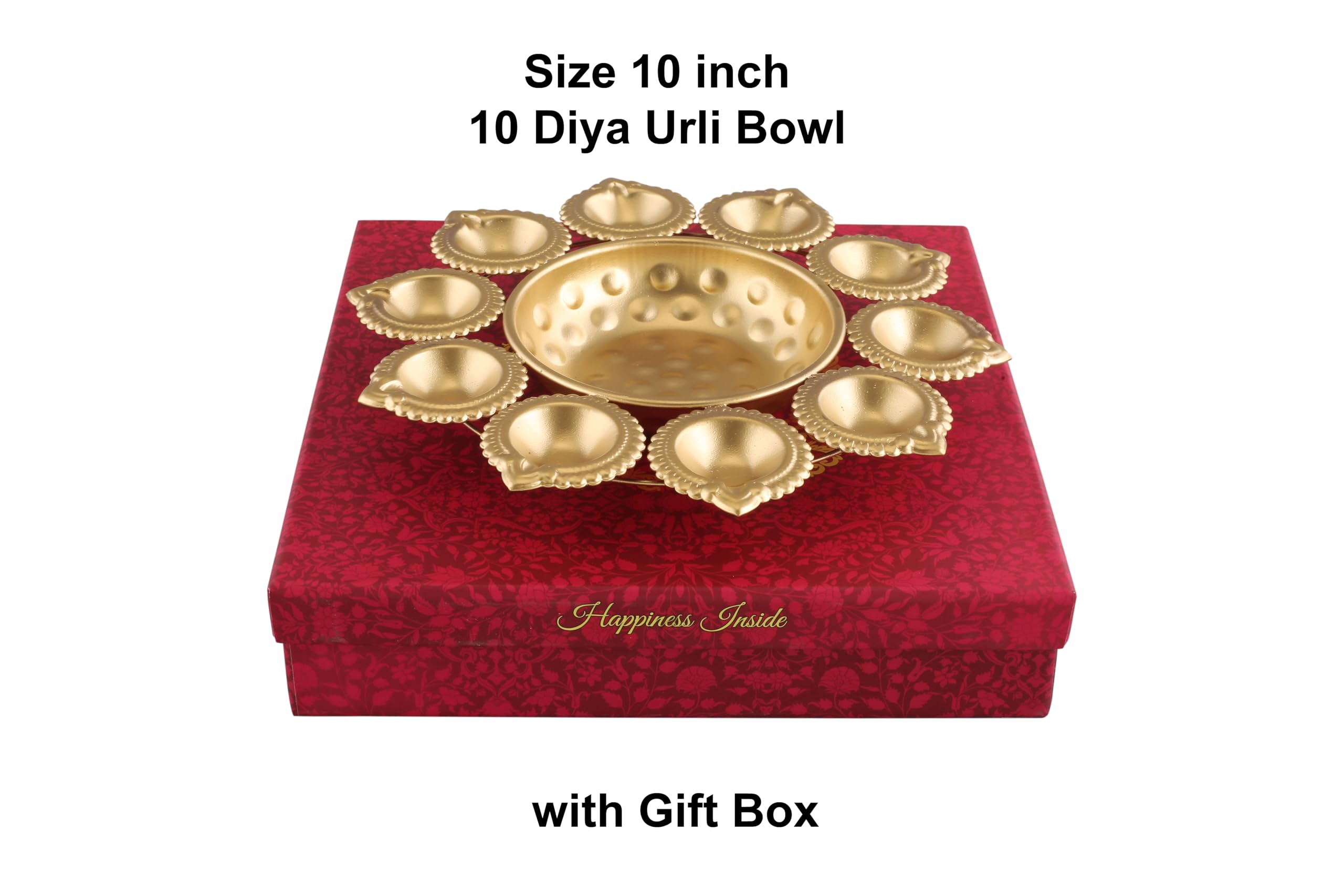 R Ayurveda Copper Diya Shape Flower Decorative Urli Handcrafted Bowl for Floating Flowers and Tea Light Candles Home,Office and Table Decor| Diwali Decoration Items for Home with Gift Box (10 Inches)