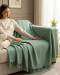 HAKAM Throw Cotton slub Waffle Weave Blanket for Sofa & Bed | Soft Lightweight Sage Green Breathable Throws with Tassels | All-Season Cosy Couch & Bed Throw (125×150 cm) Kafalo