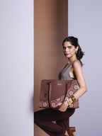 ZOUK Office Essential Bag | Jute | Vegan Leather Handcrafted Tote Bag With Double Handle Shoulder Strap | Jodhpur Damask