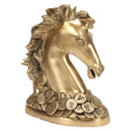 ARTVARKO Brass Victory Horse Head on Coin Feng Shui Animal for Career Success Growth Decor Gift Showpiece (15x8x18 cm)