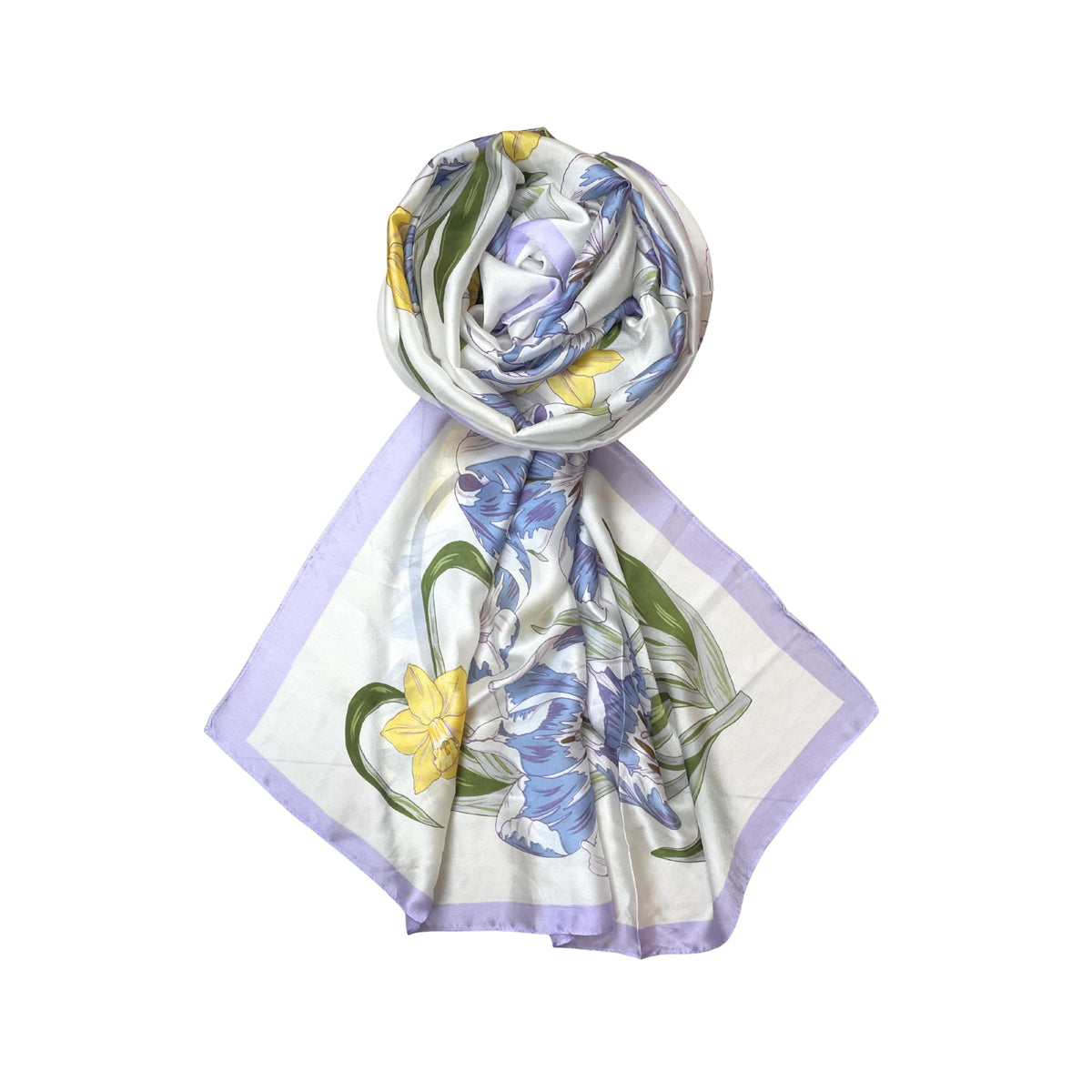 FAHABO Silk Scarf for Women – Soft, Lightweight Silk-Blend Hijab & Stole | Elegant Neck/Head Wrap Shawl | 73 x 35 Inches (Pastel Purple Border)