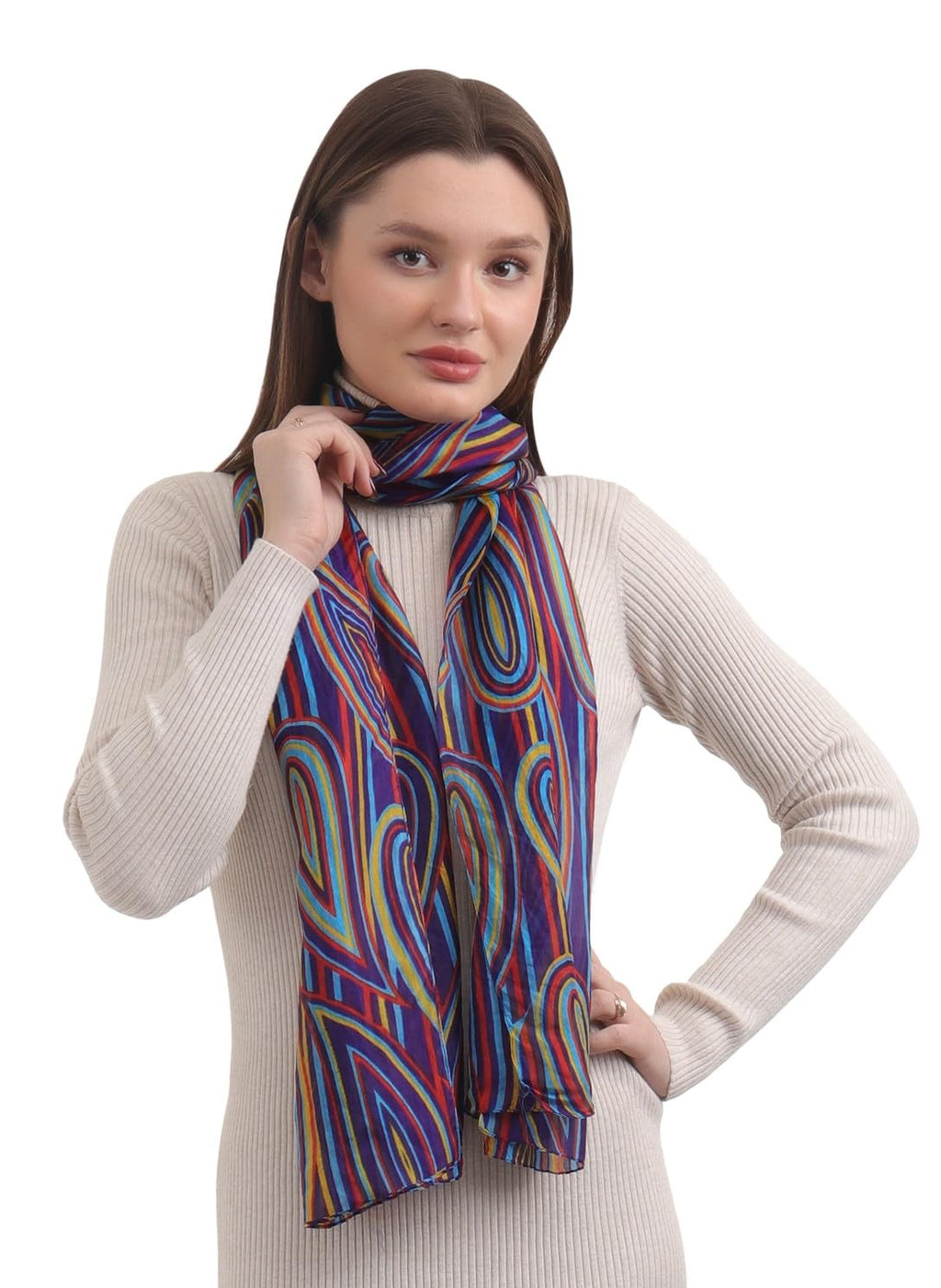 EH 100% Pure Mulberry Silk Scarf for Women, head scarf, neck scarf, hair scarf, digital printed long (22 X 72) (MC 38)