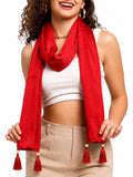 GALE GIRLS Cotton Mulmul Scarf|Scarf for Women|Mulmul Stole|Soft Beach Wrap|Tassel Design|Easily fits 180 * 50cm|Red