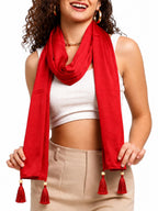GALE GIRLS Cotton Mulmul Scarf|Scarf for Women|Mulmul Stole|Soft Beach Wrap|Tassel Design|Easily fits 180 * 50cm|Red