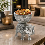 KridayKraft Metal Elephant Dry Fruit Bowl Showpiece Silver Polish for Your Home, Office Table Decorative, Elephant Showpiece Bowl for Gift, Animal Figurines