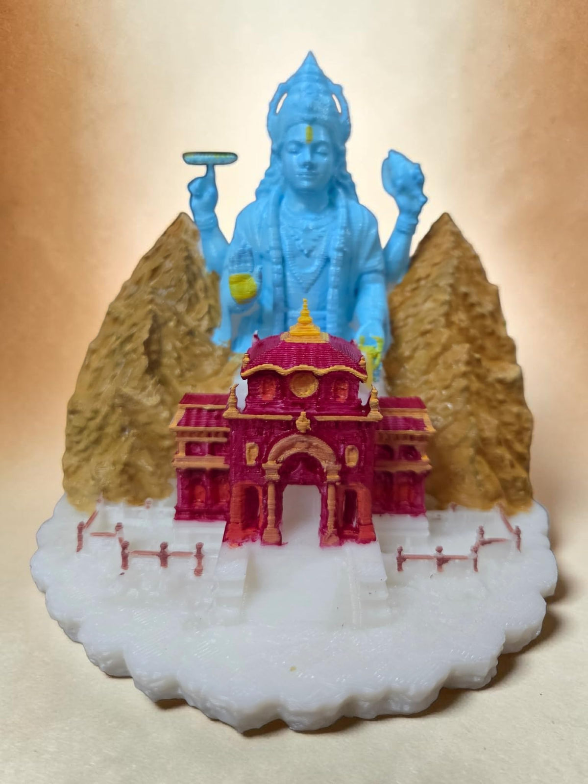 DevaDarshan - Badrinath Temple with Lord Vishnu Miniature Statue | Badrinath Dham Mandir Model | Narayan Bhagwan Religious Showpiece for Home Decor, Pooja Room & Spiritual Gifts