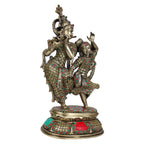 SVARUP Brass Radha Krishna Dancing Murti in Multicolor Height 16 Inch