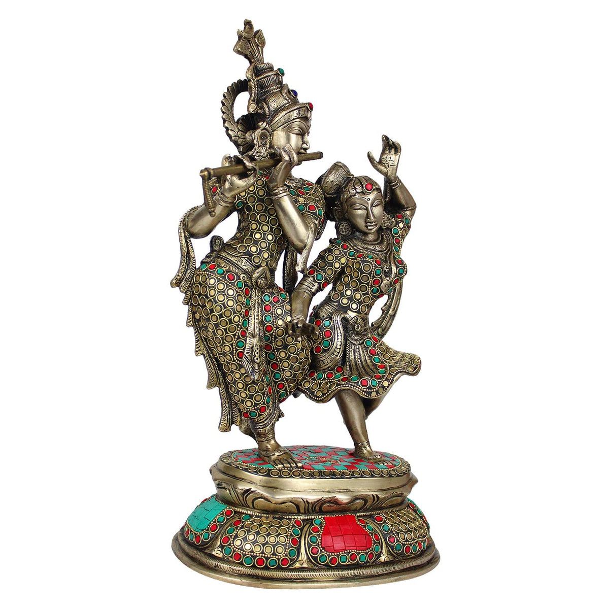 SVARUP Brass Radha Krishna Dancing Murti in Multicolor Height 16 Inch