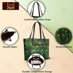 Global Impex Stylish Women’s Handbag with Peacock Print | Elegant Printed Shoulder Bag | Large Capacity Tote Bag for Daily Use, Office, College, Shopping & Travel Purse Green