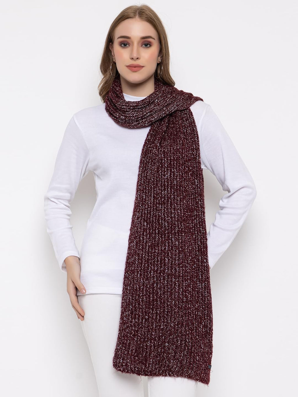 513 Women's Acrylic Woolen Solid Self Design Casual Warm Winter Wear Muffler Scarf Stole, For Female, Beige