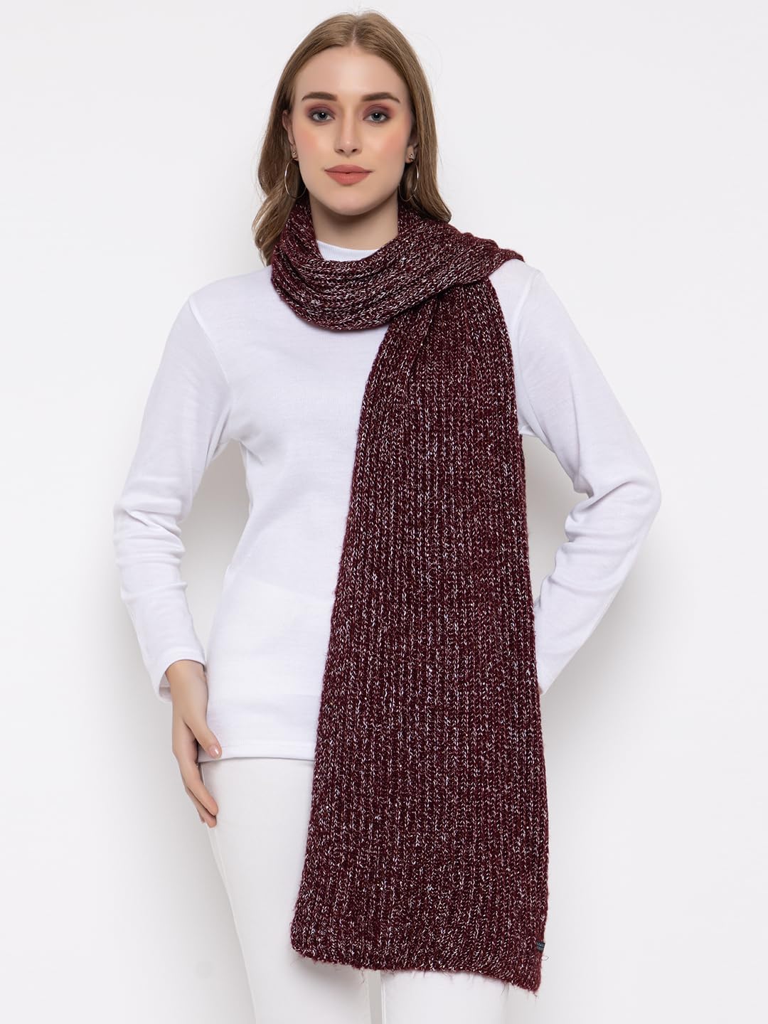513 Women's Acrylic Woolen Solid Self Design Casual Warm Winter Wear Muffler Scarf Stole, For Female, Beige