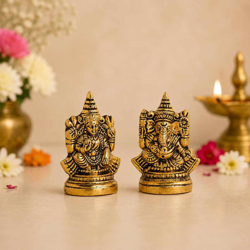 KridayKraft Metal Laxmi Ganesh Idol Decorative Murti Metal laxmi Ganesha Statue for Pooja & Decor Your Home, Office, Decorative Showpiece Figurines