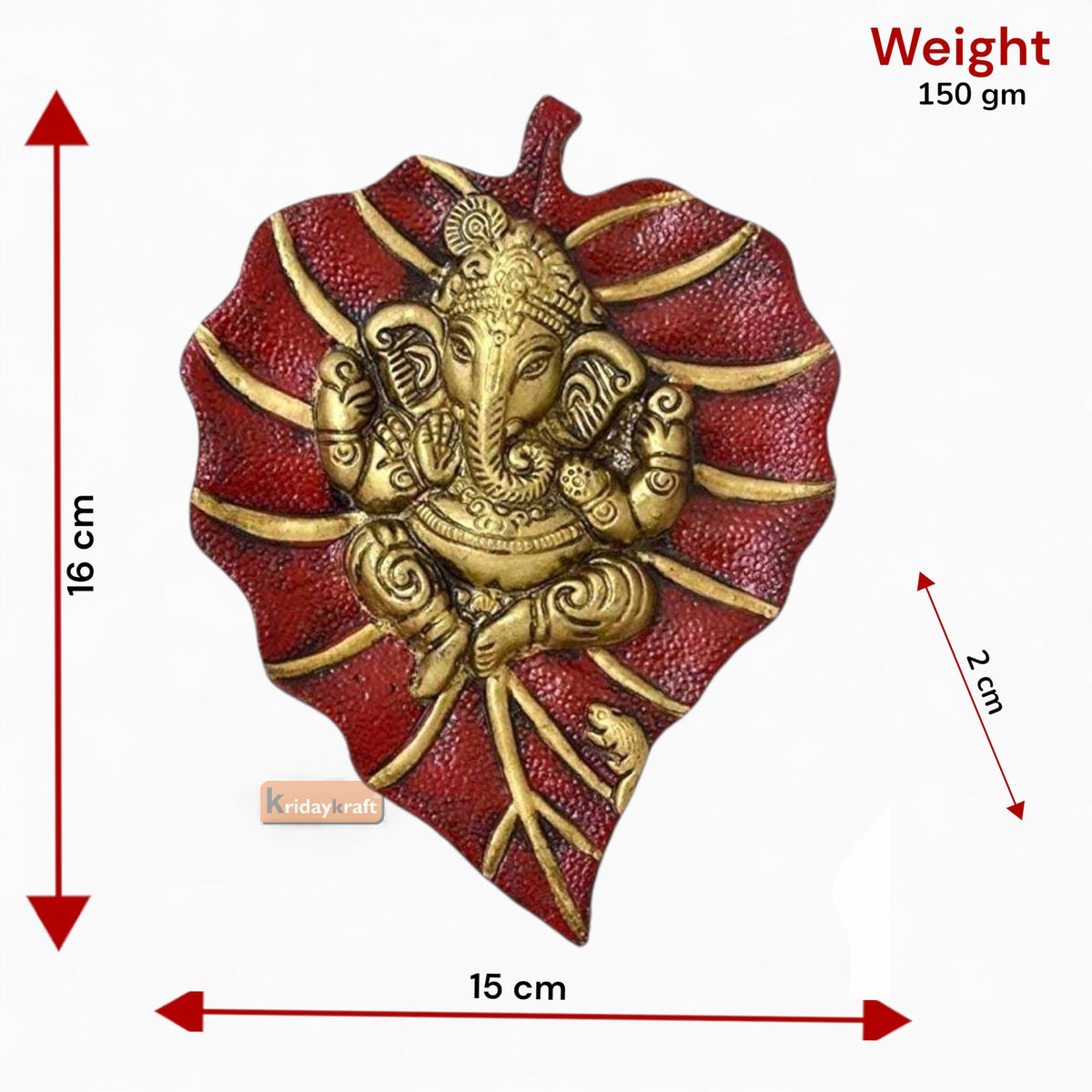 Kridaykraft Multicolour Handmade Decorative Feng Shui Metal Pan Leaf Hanging Ganesh Ji Statue (red Color)