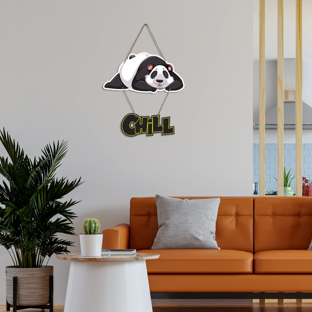 Artvibes Chill Panda Printed Wooden Wall Hangers Decorative Items with Quotes for Home Decor | Office | Gift | Livingroom, Bedroom | Modern Designer Decoration Artworks Hangings (WH_5714N), Abstract