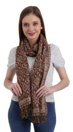 EH REVERSIBLE JAMAWAR MULTICOLOR VISCOSE SILK, FLORAL & PAISLEY SUPER SOFT PASHMINA STOLES/SCARF (FLORAL MAROON)