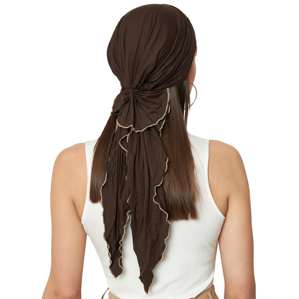 The Headscarves Women Bamboo Pre Tie Ultra Soft Slip on Scarf Headwear For Chemo Patient Free Size (HS107Brown)
