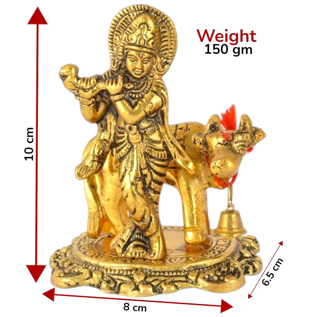 KridayKraft Kamdhenu Cow with Krishna Idol Metal Statue for Pooja & Home Decor,Gau MATA Idol Good Luck,Vastu Showpiece Figurines,Animal Decorative Gifting Item...