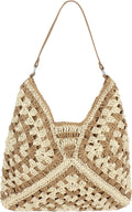MAIRO LIFESTYLE Womens Straw Wicker Handmade Boho Summer Beach Aztec Tote Bag (Brown)