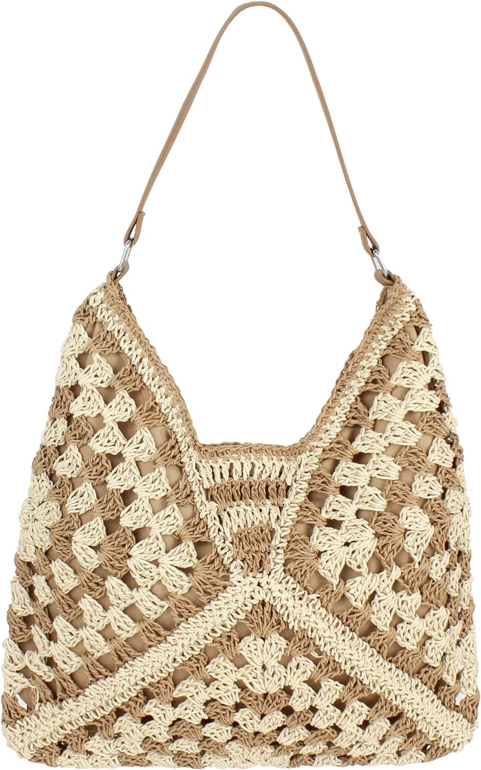 MAIRO LIFESTYLE Womens Straw Wicker Handmade Boho Summer Beach Aztec Tote Bag (Brown)