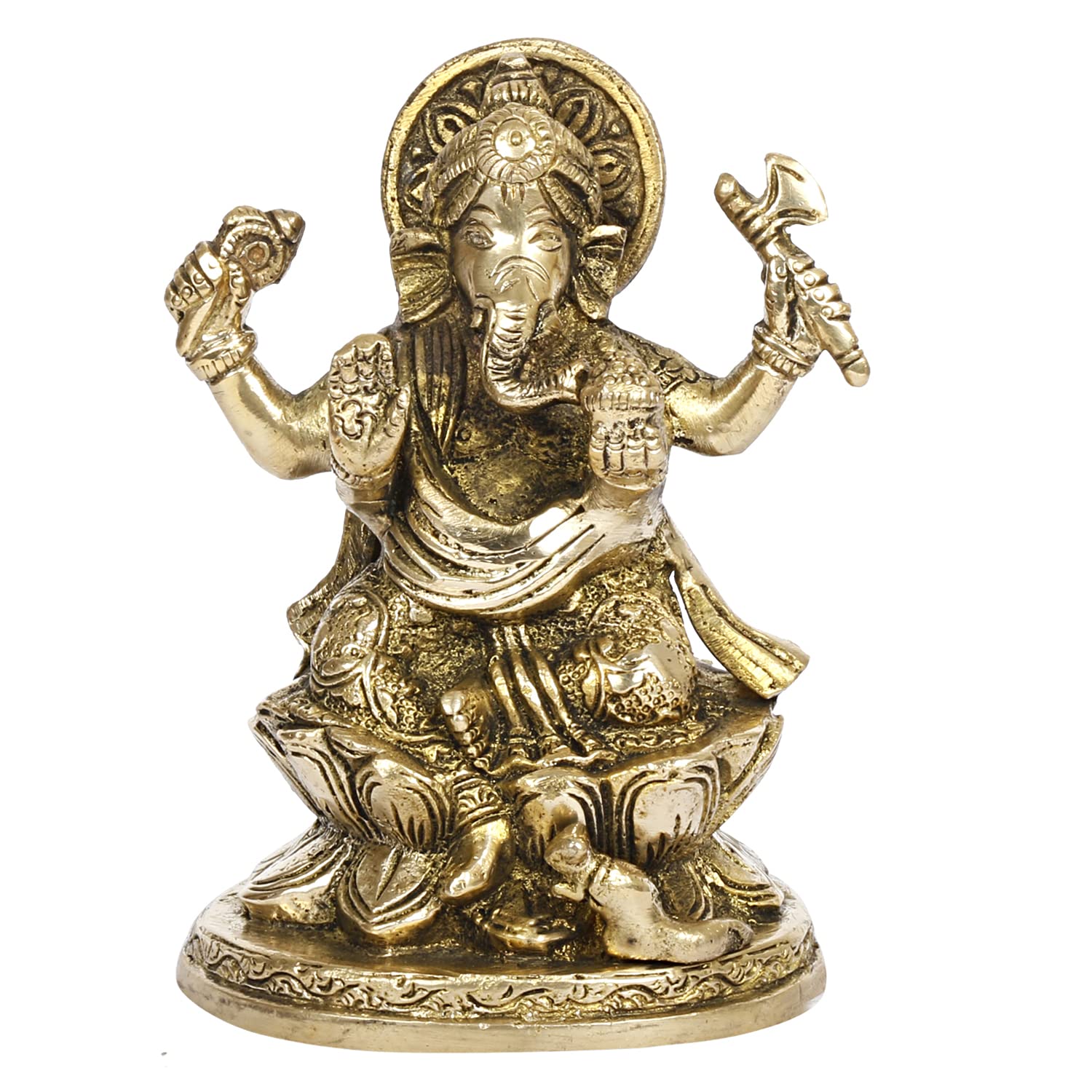 Svarup Brass Ganesha Sitting on Lotus Idol Ganesha Statue Ganpati Murti for Home Decor Puja Gift Height 5 Inch.