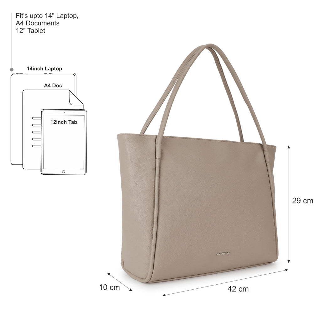 Fastrack Trendy Essential Laptop Tote | Faux-Leather Women's Handbags | Laptop Tote For Casual Carry | Laptop Compatible Upto 15,beige