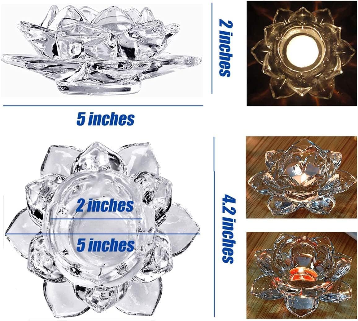 Home Brilliant 4 Piece Glass Lotus Flower Candle Holders Diya Votive Activity Tealight Holders Pillar Holders for Home Decoration Party Wedding Decoration