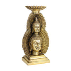 Artvarko™ Brass Double Head Buddha Under Cave Showpiece Tea Light Candle Holder Statue Murti for Home Decor Office Table Vastu Gift 12 Inches