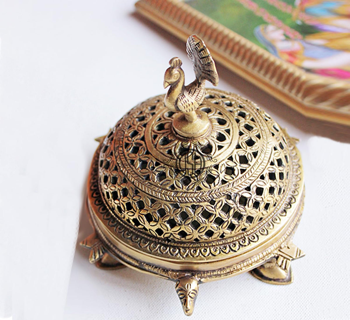 DSH Brass Peacock Tortoise Dhoop Dani Incense Burner for Puja Traditional Loban Burner Dhoop Holder for Home, Temple, Office, Meditation