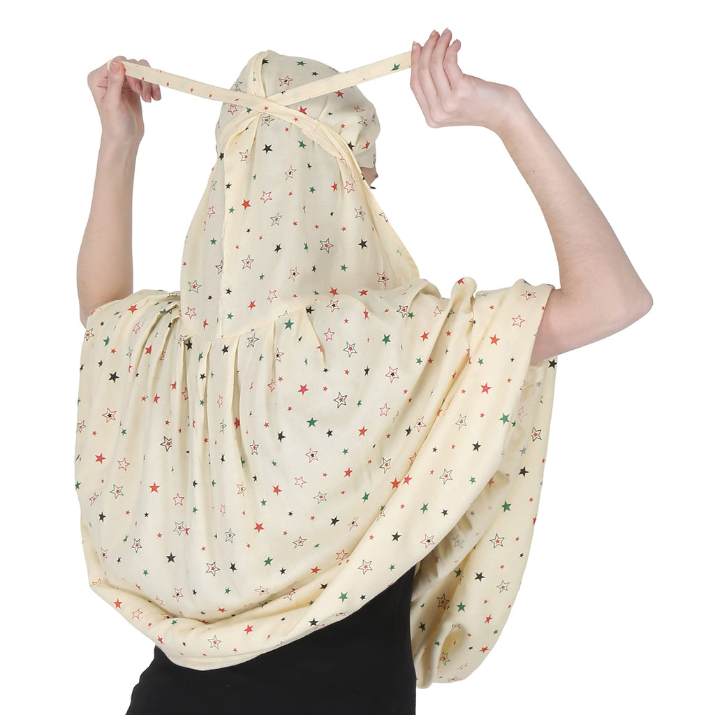 7 season's Cotton Long Scarf Cum Mask Universal Size Usable For Vehicle Driver For Sunlight UV Protection White Printed Design (Yellow Star - L) For Female