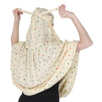 7 season's Cotton Long Scarf Cum Mask Universal Size Usable For Vehicle Driver For Sunlight UV Protection White Printed Design (Yellow Star - L) For Female