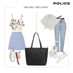 Police Sazza Daily Use Tote Bag | Spacious, Stylish, Sturdy PU Material Handbag Zippered Compartment | Office and Travel Friendly for Girls, Women- Black