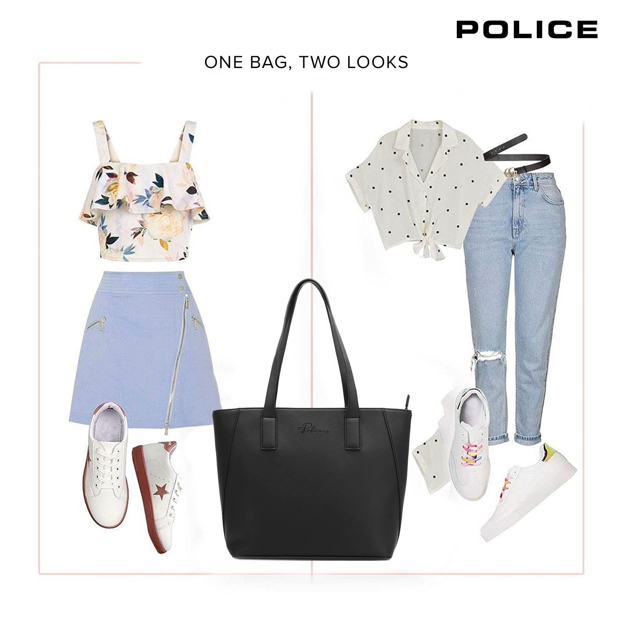 Police Sazza Daily Use Tote Bag | Spacious, Stylish, Sturdy PU Material Handbag Zippered Compartment | Office and Travel Friendly for Girls, Women- Black