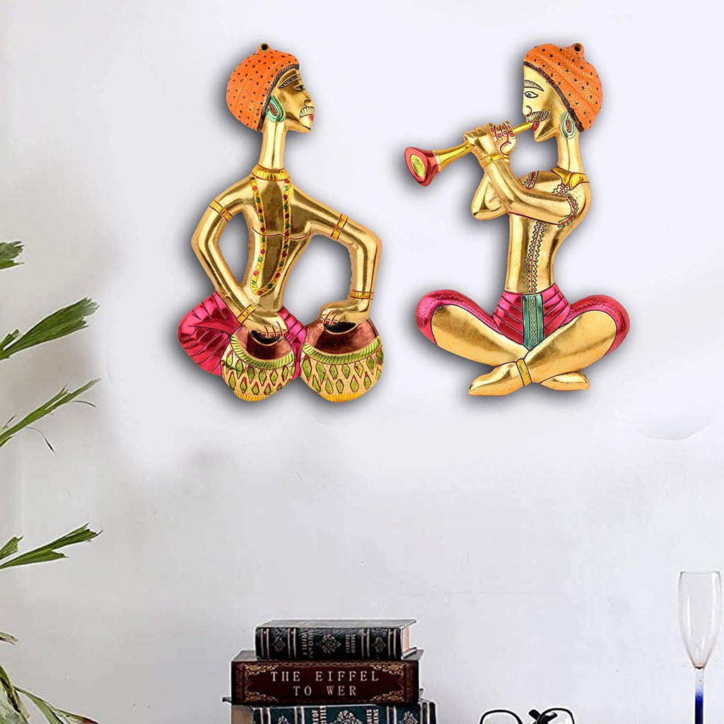KridayKraft Metal Musical Man Set Multicolor Decor Your Home,Office Walls,Rajasthani Musicians showpiece Figurines, Gift Article...
