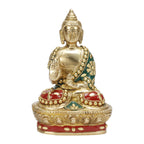 ARTVARKO Brass Buddha Statue 7 Inch with Inlay Stone Handwork | Blessing Buddha Idol for Home Décor, Meditation, Pooja Room, Office & Living Room | Spiritual Gift
