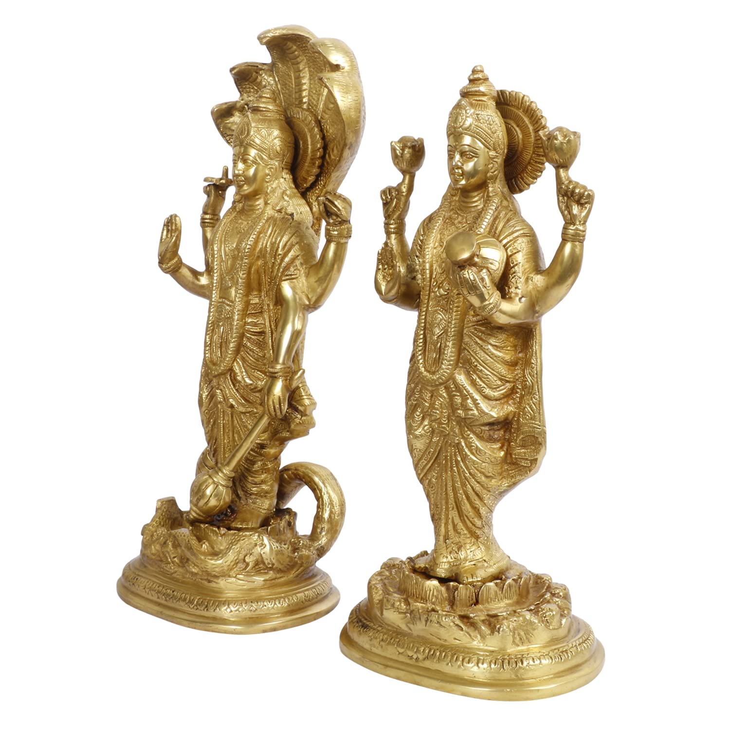 ARTVARKO Brass Big Lord Lakshmi Vishnu Idol Standing On Sheshnag Murti Luxmi Venkatesh Lakshmi Narayan Statue 17 Inch. Gold Color