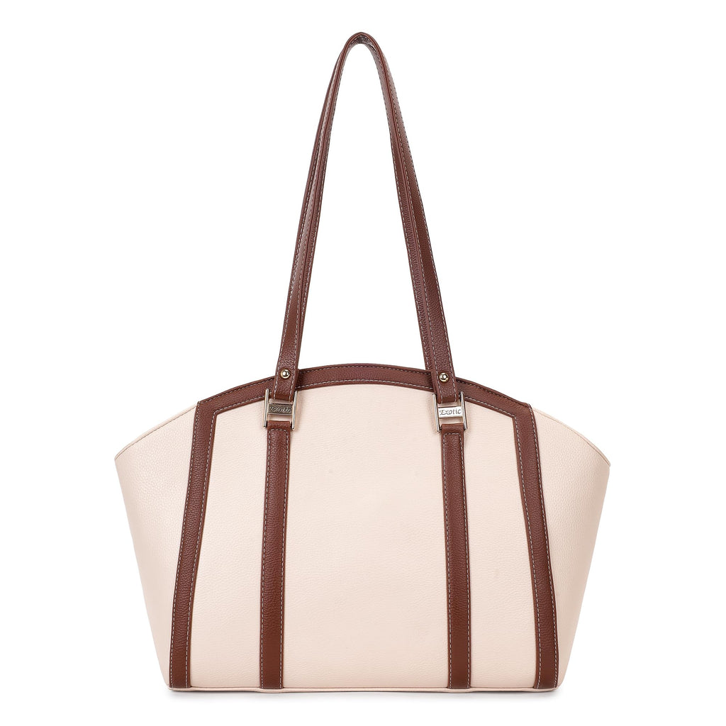 EXOTIC Shoulder Handbag for Women, Classic Fashion Design with Contrast Stitching (Beige)