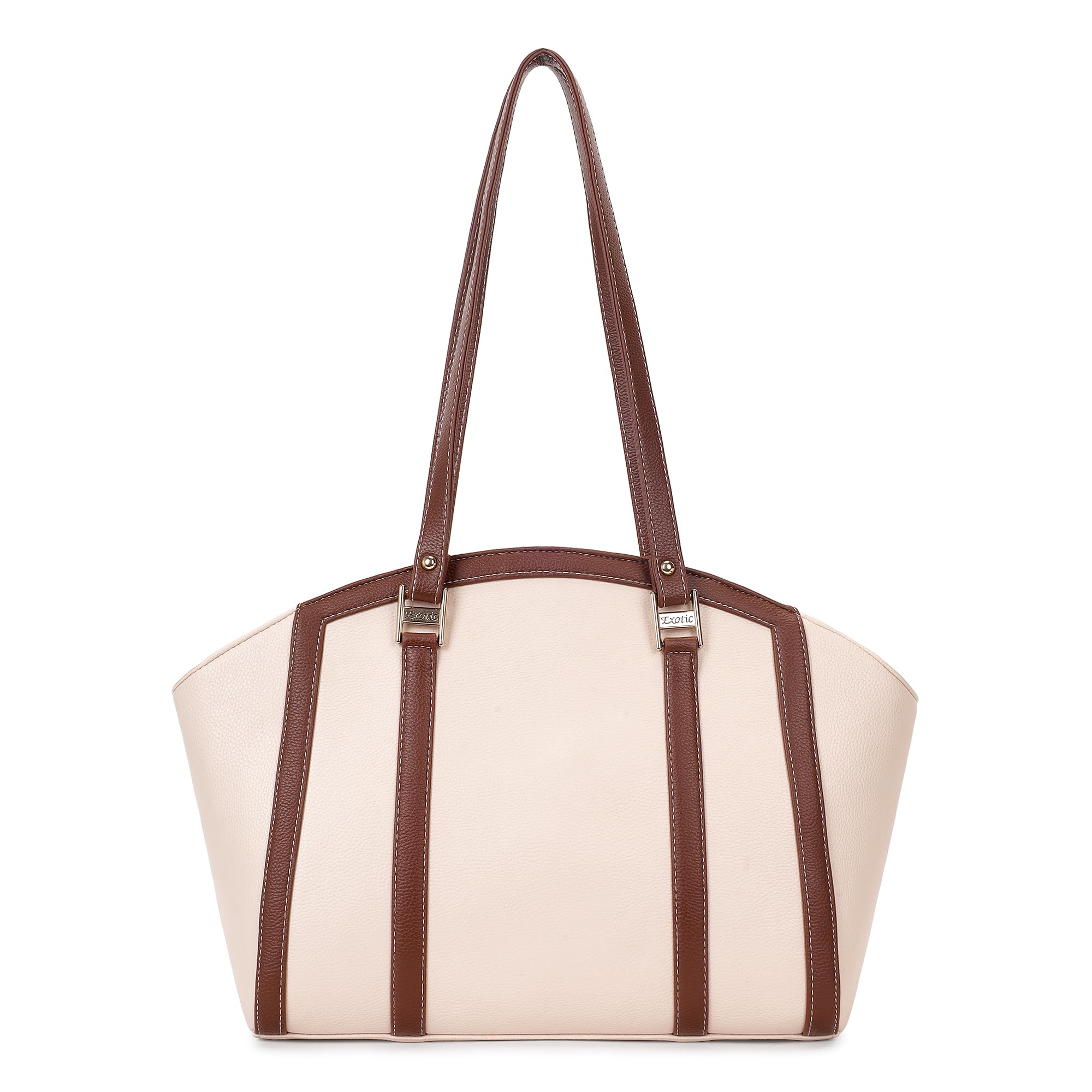 EXOTIC Shoulder Handbag for Women, Classic Fashion Design with Contrast Stitching (Beige)