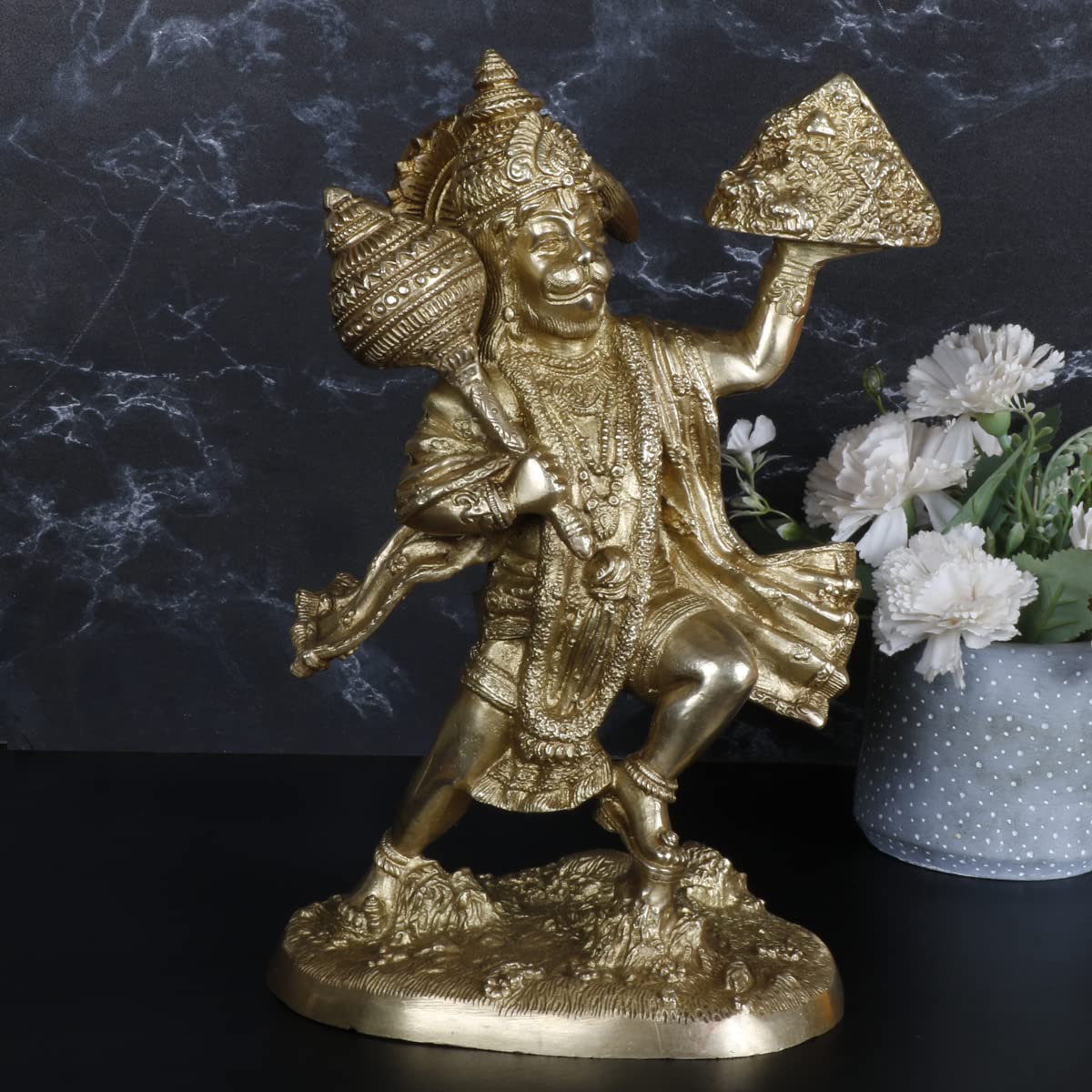 ARTVARKO Brass Lord Hanuman Ji Standing Murti Bajrangbali with Gada Bhagwan Statue Showpiece for Pooja Gift Living Room Decoration Home Décor 11 Inches.