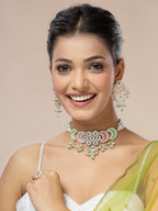 Sukkhi Attractive Pink Green Stones Kundan Studded with Multistrand Beaded Choker Necklace & Drop Earring Jewellery Set for Women & Girls|NS107355